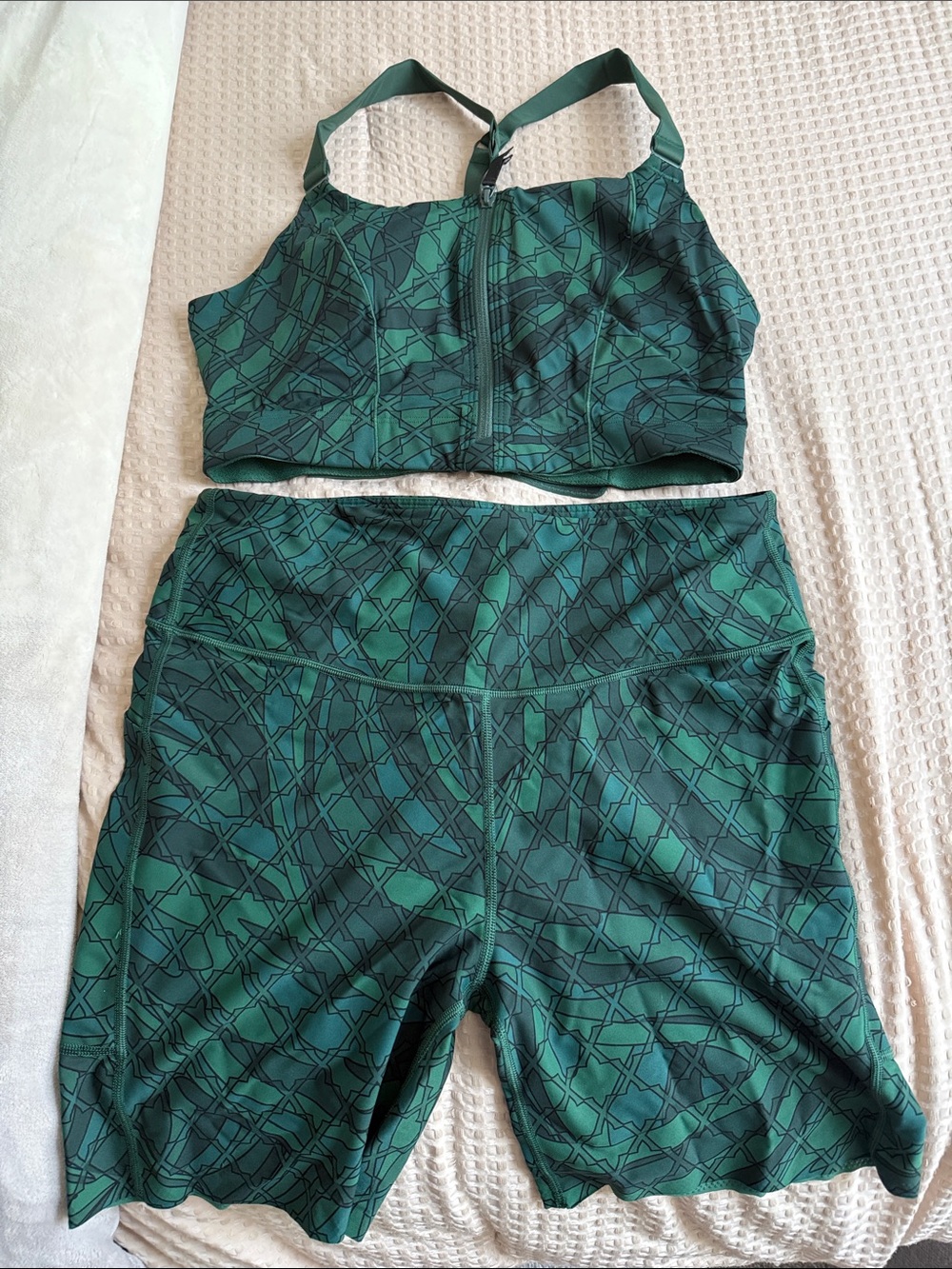 Savage X Fenty Green Patterned Crop Sports Bra & High-Waist Shorts Set